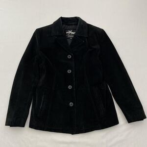 Wilsons Maxima Suede Leather Jacket Button Up Lined Womens Large Black VTG